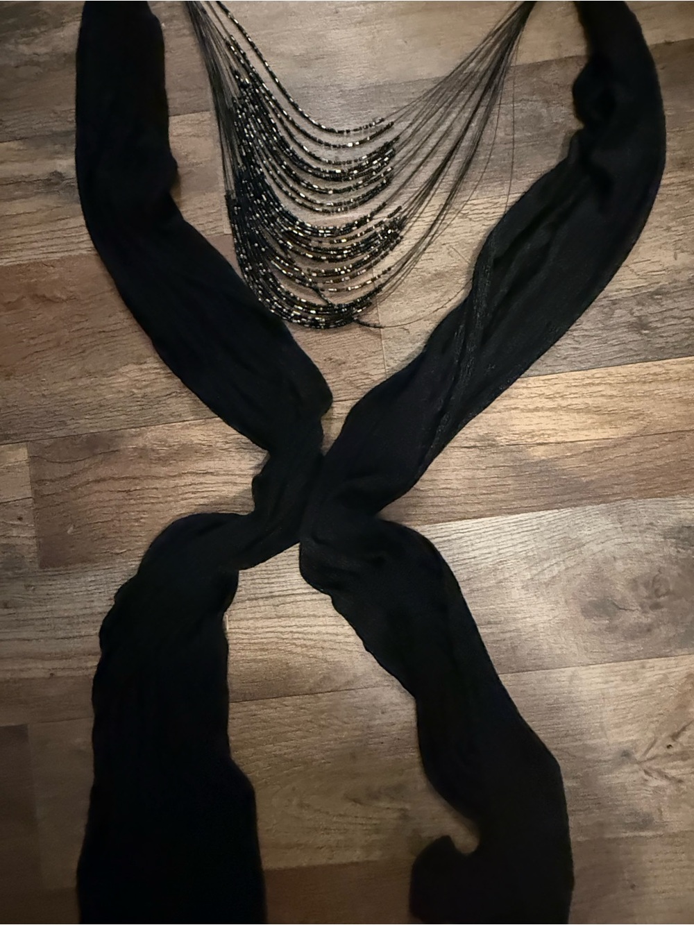Vintage Beaded Scarf Necklace • Multi-Strand Statement Bib - Picture 9 of 11